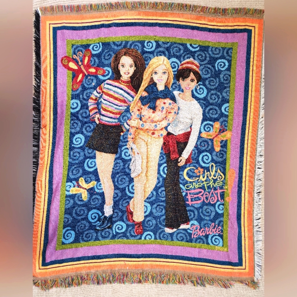 Vintage Barbie Girls Are The Best Multicolor Woven Throw Blanket